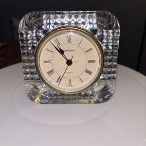 Vintage Staiger West Germany Quartz Lead Crystal Desk Clock Square Roman Numeral
